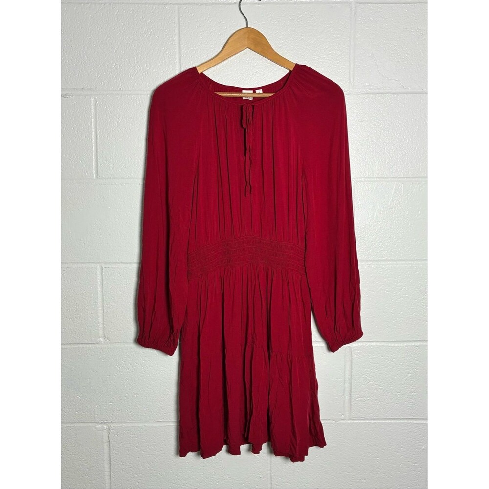 GAP maroon long sleeve mocked waist tie neck dress
